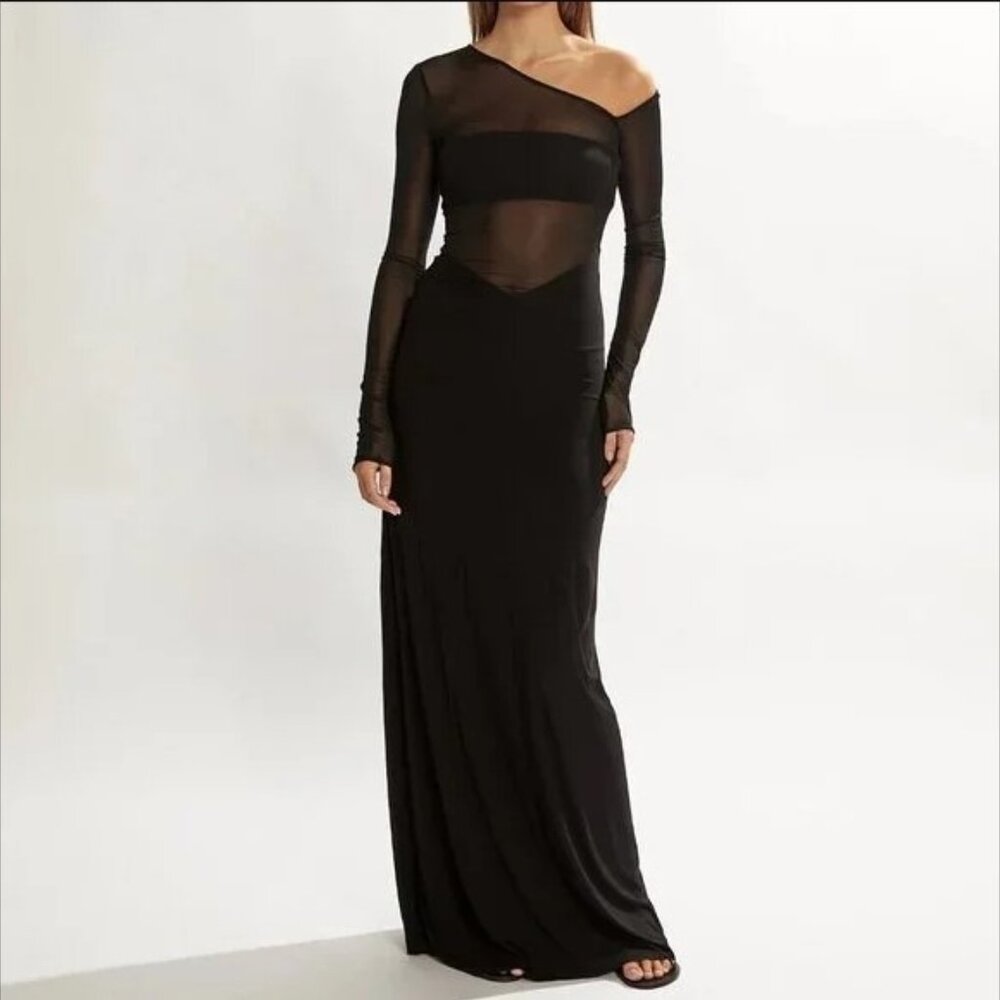 One Mile Blane Mesh Maxi Dress Black size XS